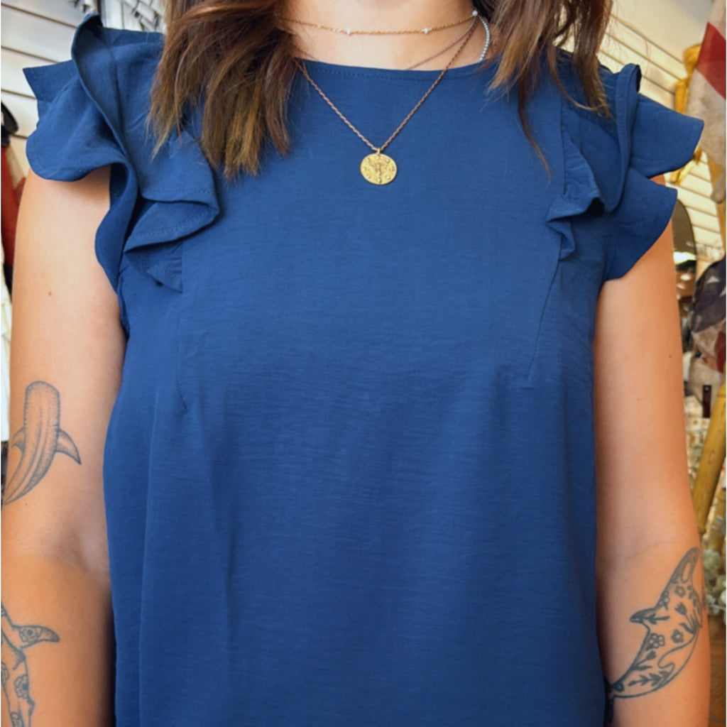 All Mine Ruffle Sleeve Airflow Top Navy