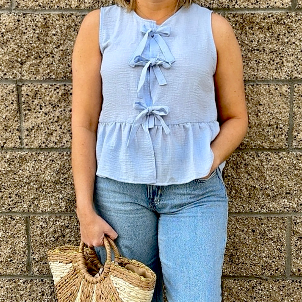 Till Sunrise Bow Tie Linen Blend Top
