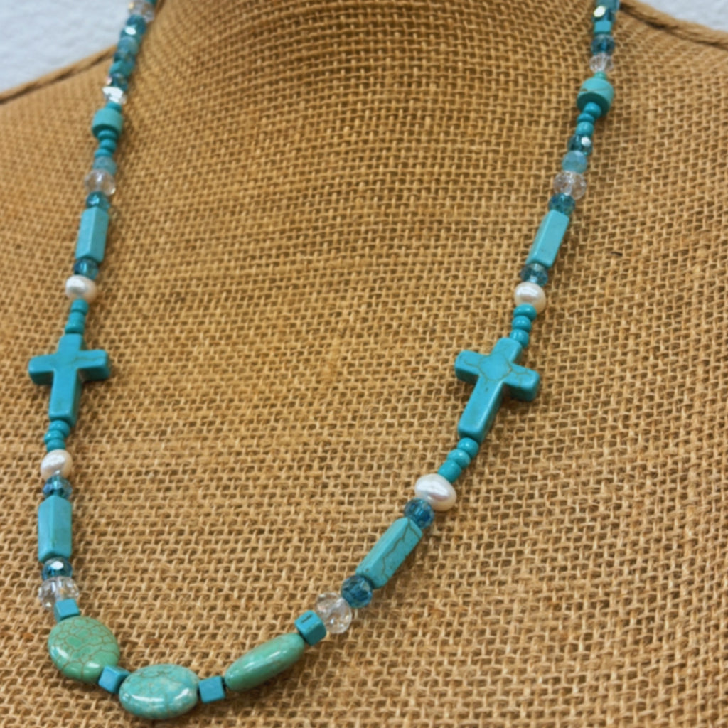 Turquoises Handmade Cross necklace