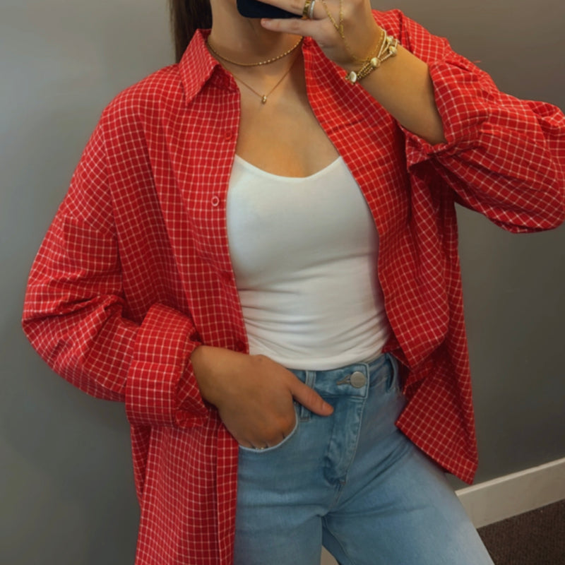 One Day At A Time Button Down Top Red