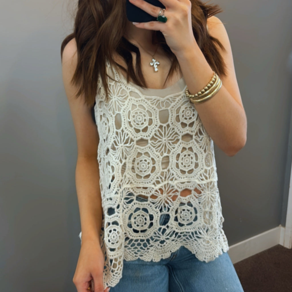 Midday Crochet Tank Top Beige