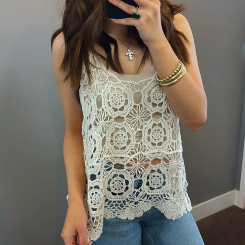 Midday Crochet Tank Top Beige