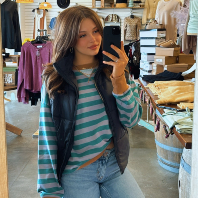 Bailey Stiped Sweater Teal/Camel