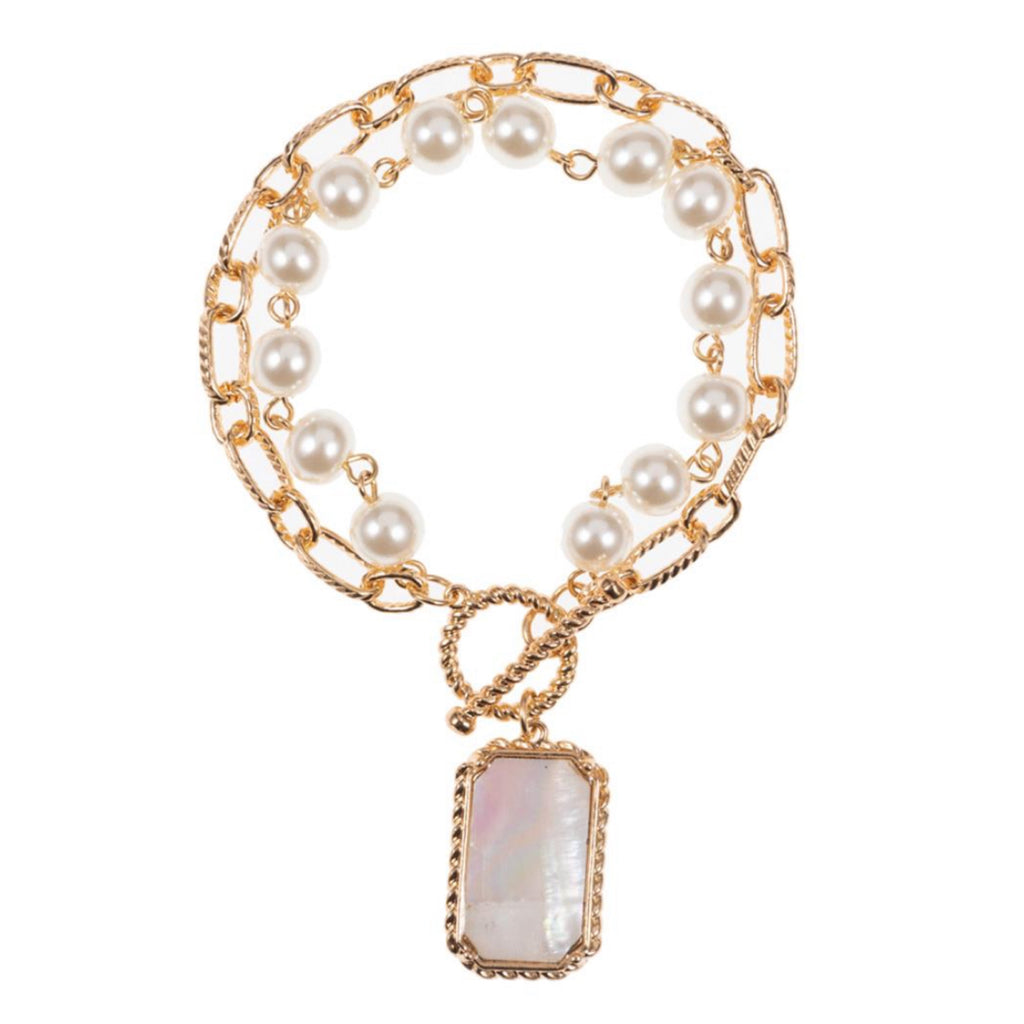 Pearl And Gold Chain Bracelet With Opal Pendant