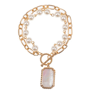 Pearl And Gold Chain Bracelet With Opal Pendant