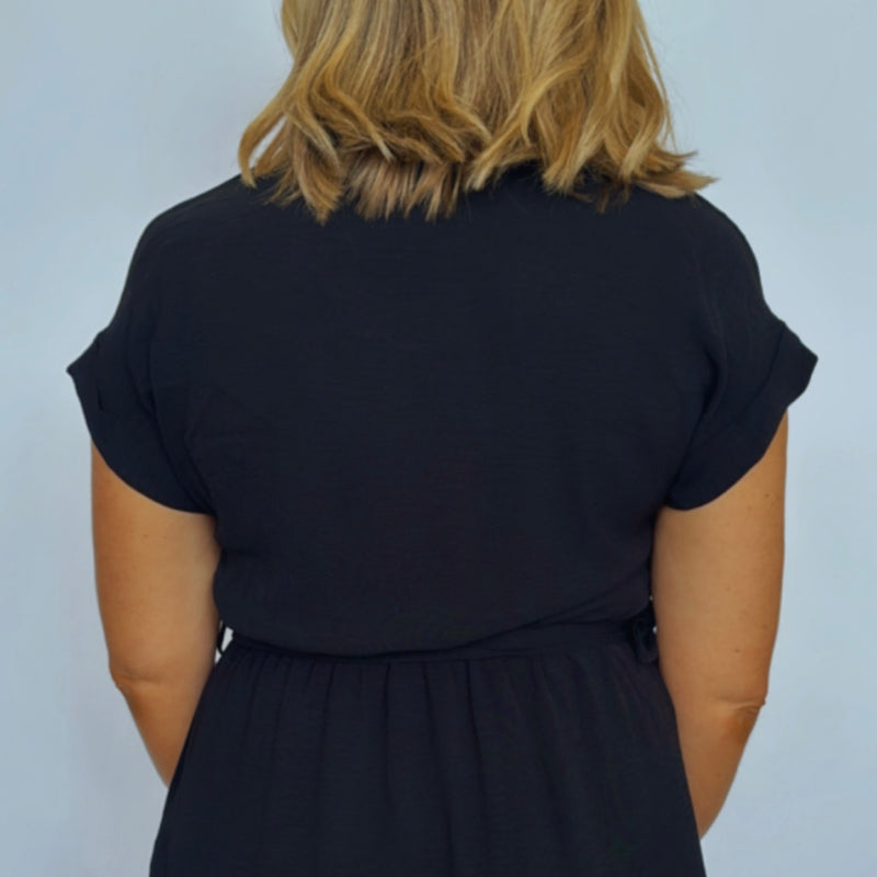 Just Us Collared Button Down Midi Dress With Belt