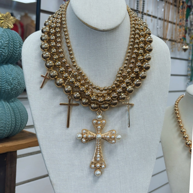 SDJ Pearl Beaded Statement Necklace