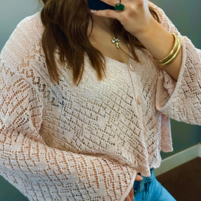 First Look Crochet Long Sleeve Top Pink