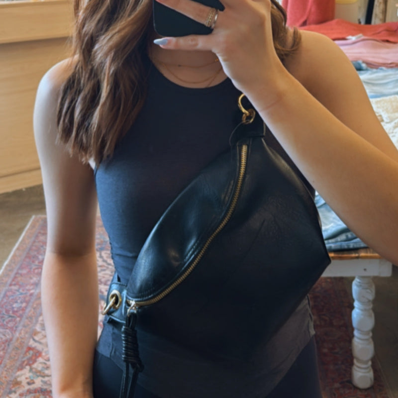 Luxe convertible sling belt bum bag black