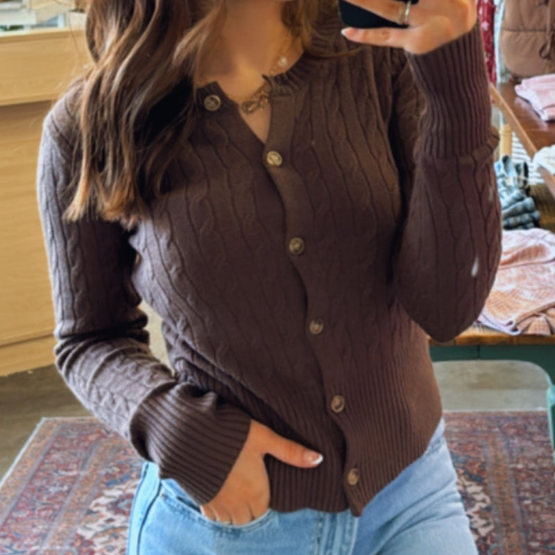 Quinn Lightweight Button Front Sweater Mocha