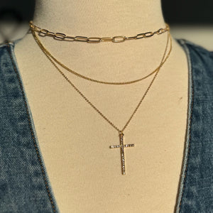 Cross Charm Layered Necklace Gold
