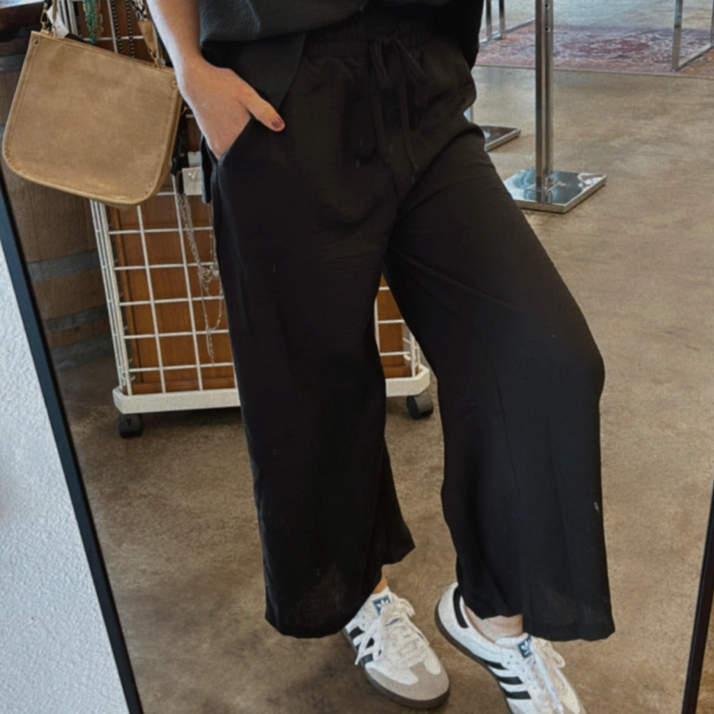 Appreciate You Wide Leg Linen Pants With Pockets Black