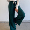 Hazel Waffle Knit Drawstring Waistband Bottoms Dark Green