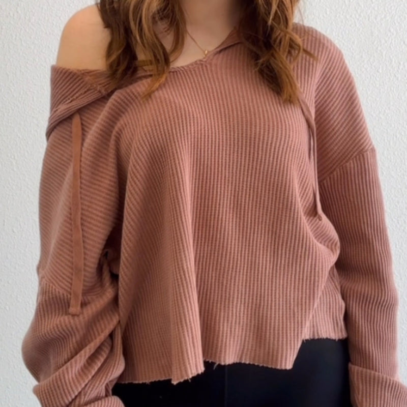 Laken Waffle Knit Hooded Top