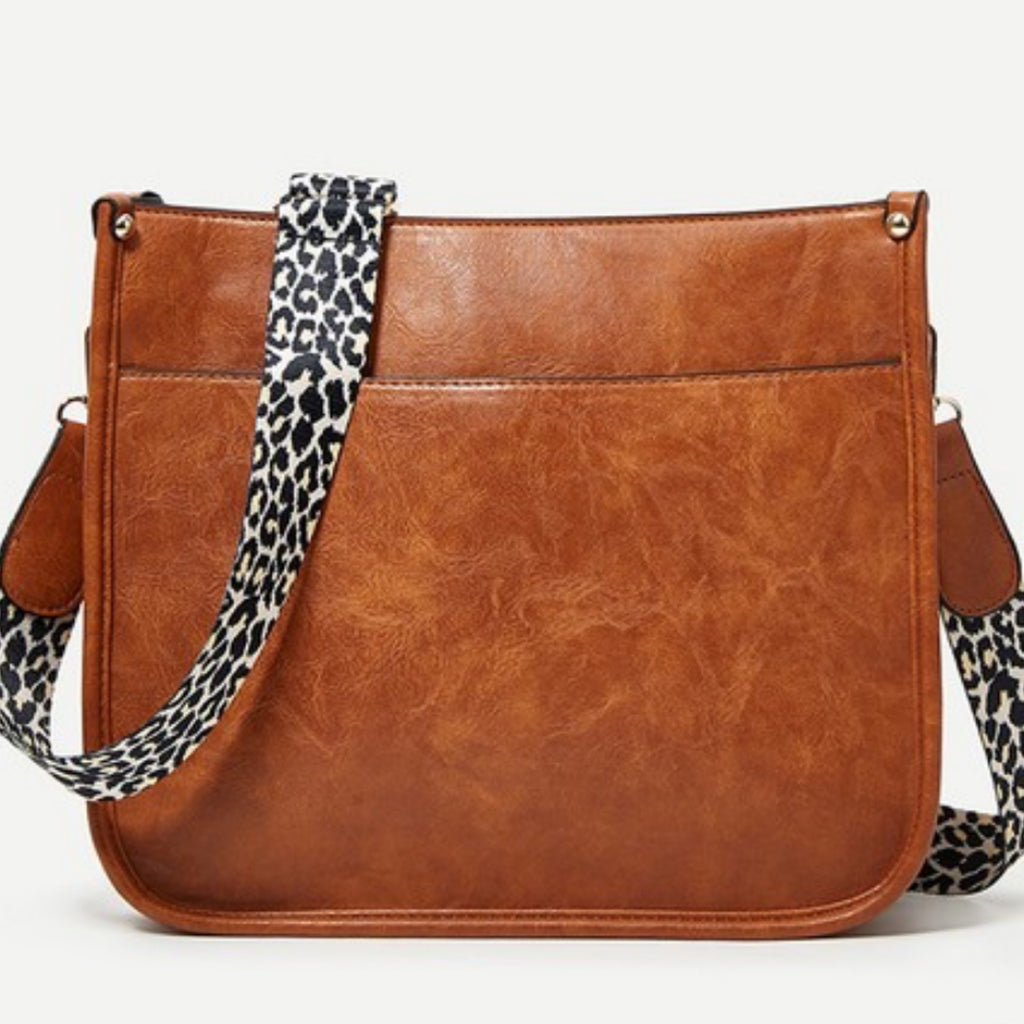 Vegan Leather Leopard Strap Bag