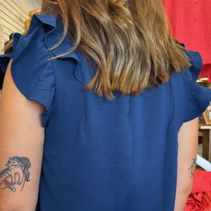 All Mine Ruffle Sleeve Airflow Top Navy
