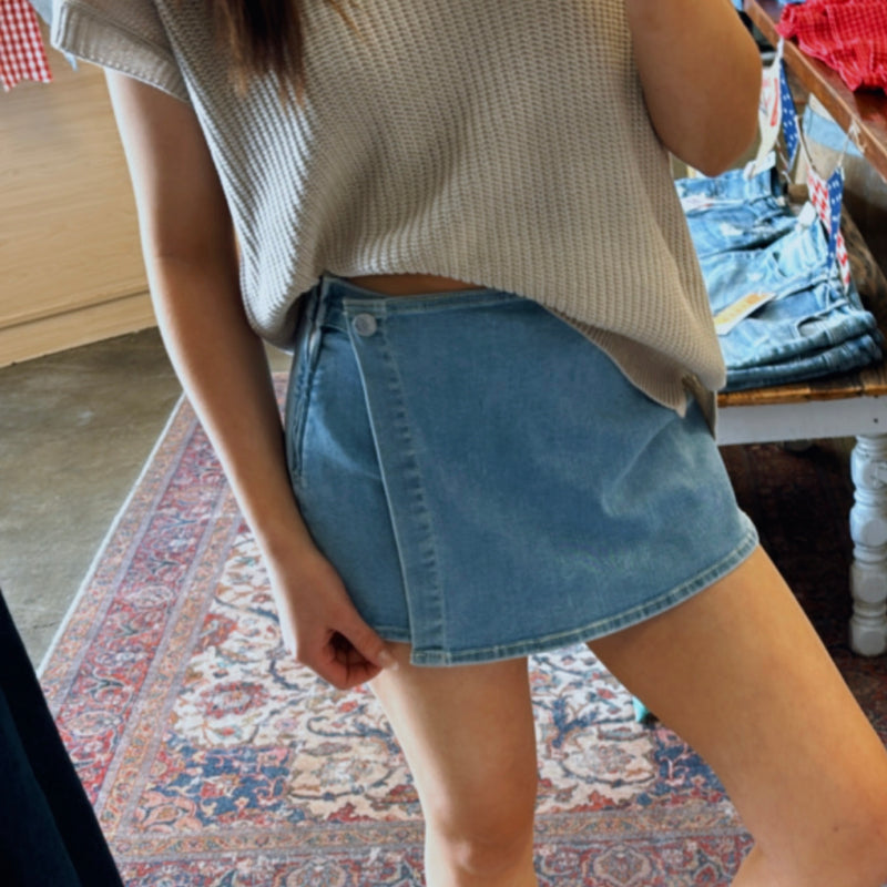 Life Lately Wrap Front Denim Skort