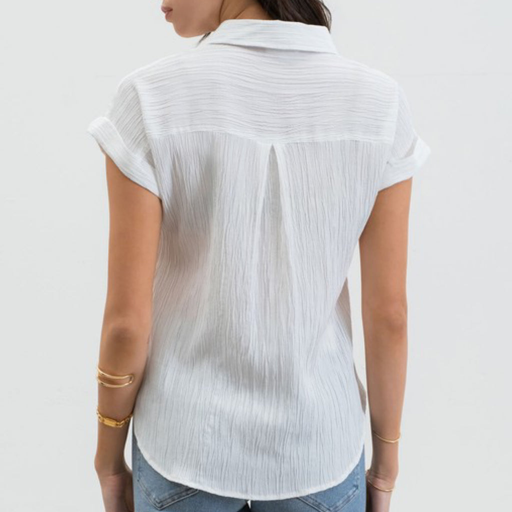 Play No Games Button Down Top White