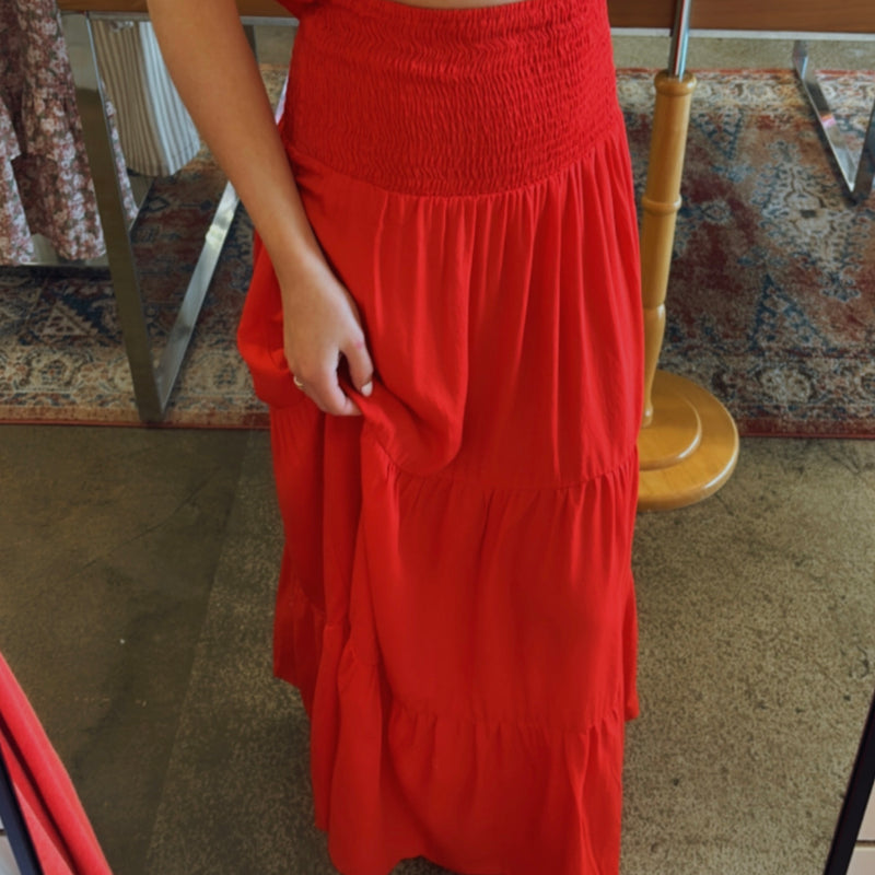 Just A Theory Smocked Waistband Skirt Red