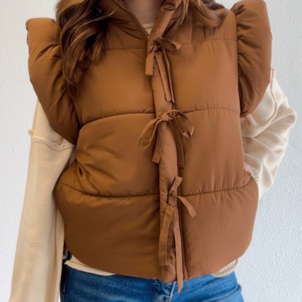 Essie Flutter Sleeve Bow Puffer Vest
