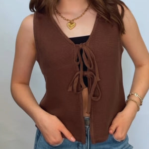 Special Day Tie Front Sweater Vest Brown