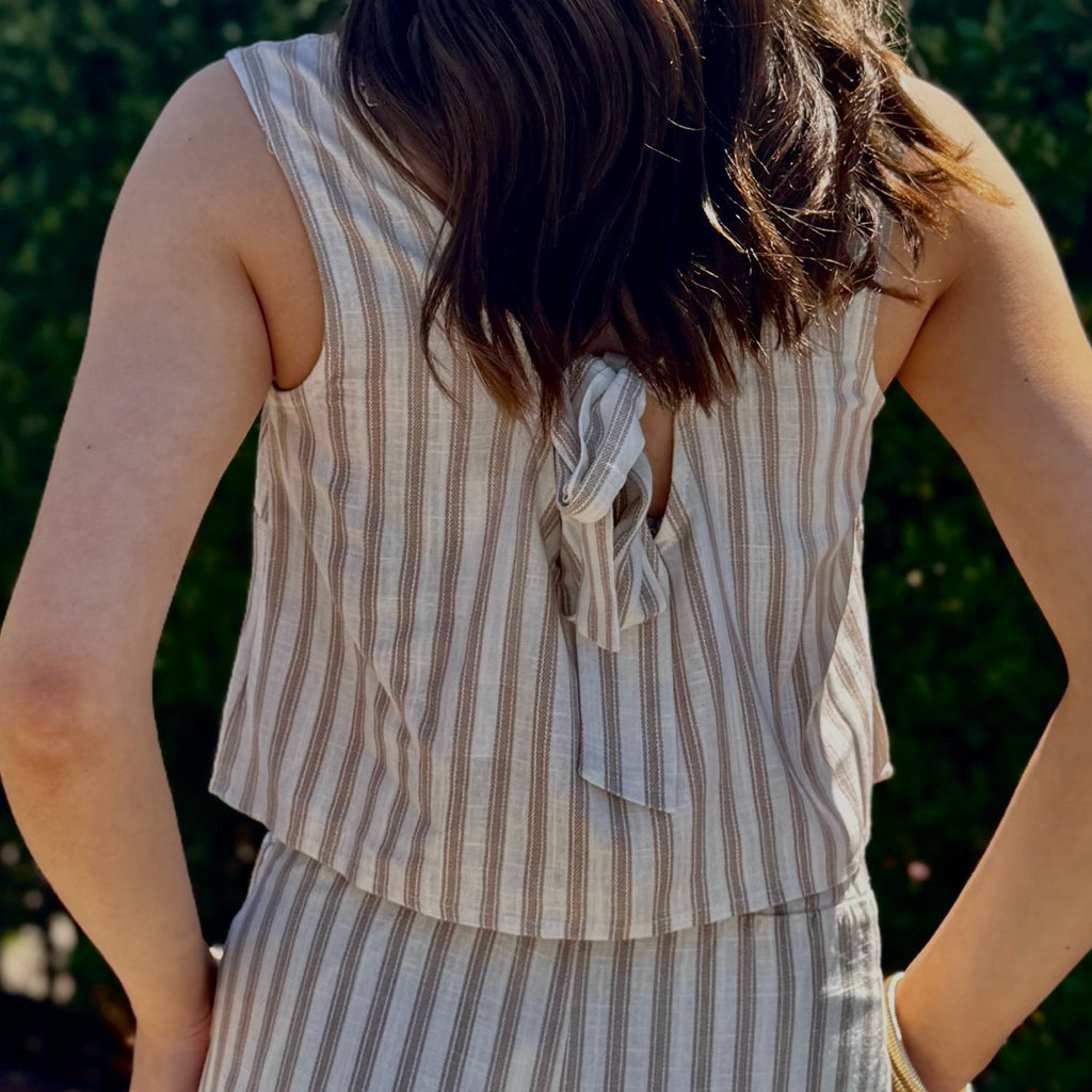Summer Glow Stipe Linen Tie Back Top