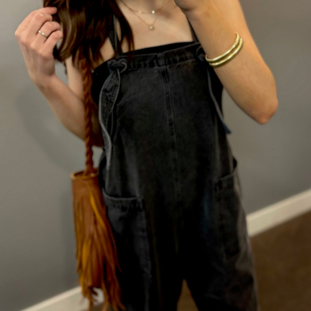 On Set Denim Overalls Black