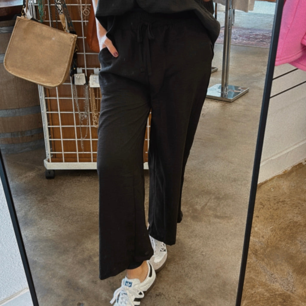 Appreciate You Wide Leg Linen Pants With Pockets Black