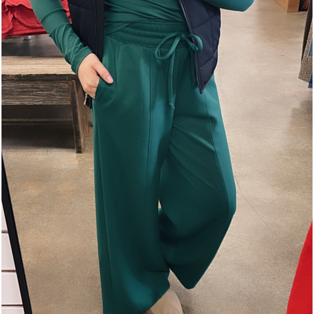 Scuba Drawstring Wide Leg Pants Green