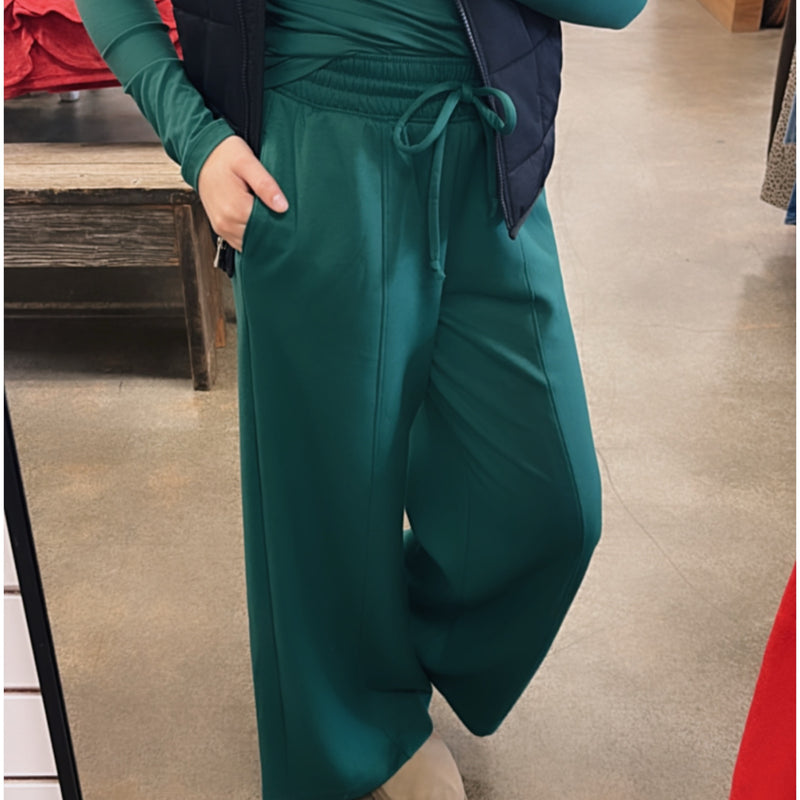 Scuba Drawstring Wide Leg Pants Green