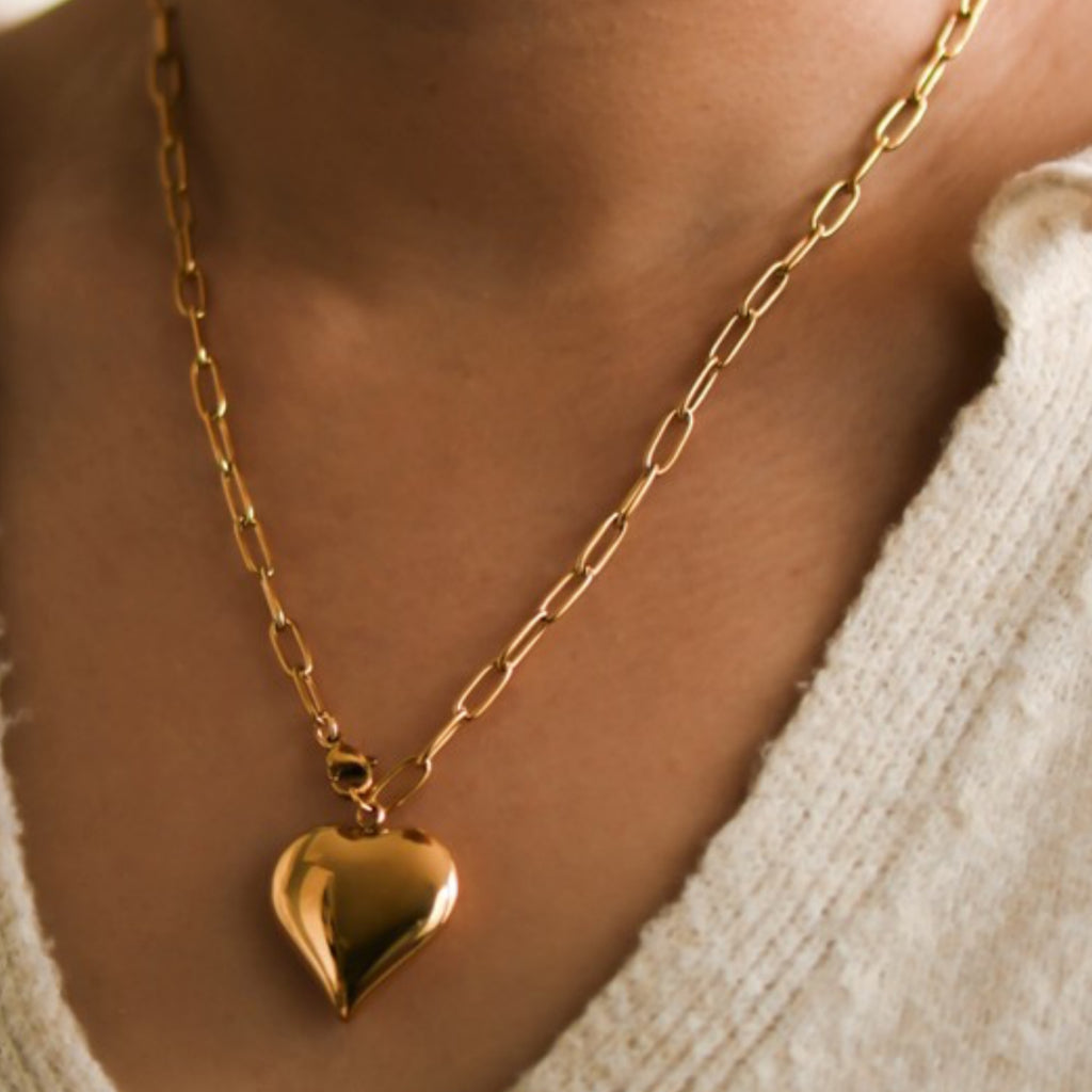 Stainless Steel Paperclip Chain Heart Necklace