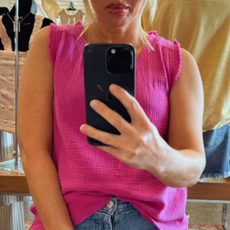 Double Gauze Raw Edge Top