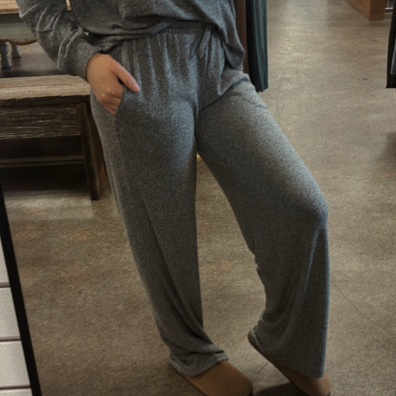 Expand Your Horizon Soft Hacci Wide Leg Bottoms Black