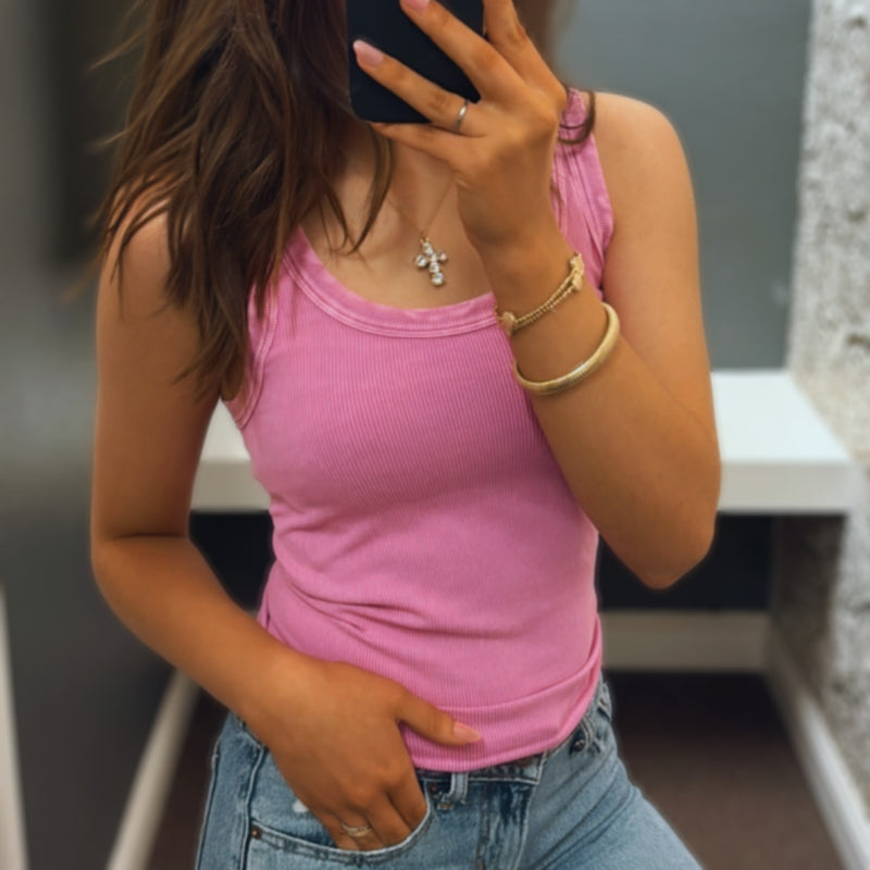 Sunsets Vintage Wash Reversable Tank Pink