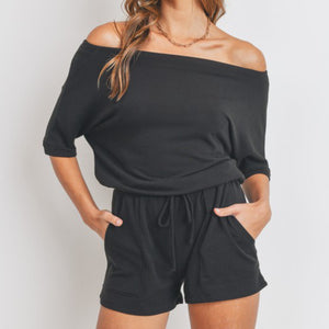 Off Shore Off The Shoulder Romper Black