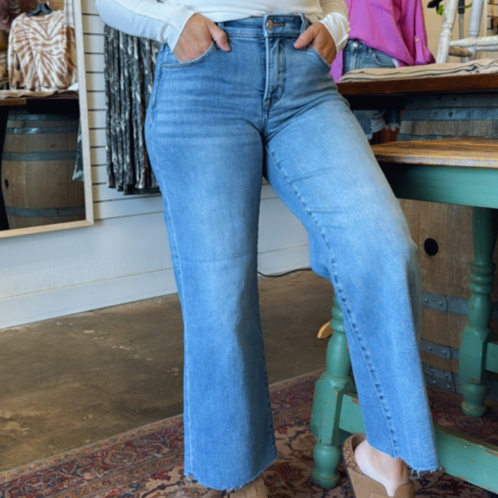 Risen Tummy Control Elastic Band Mid Rise Crop Wide