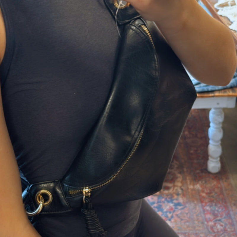 Luxe convertible sling belt bum bag black