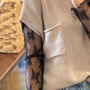 Mock Neck Short Sleeve Sweater Tan