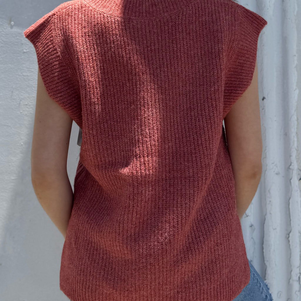 Our Time Sweater Vest With Side Slits Rust