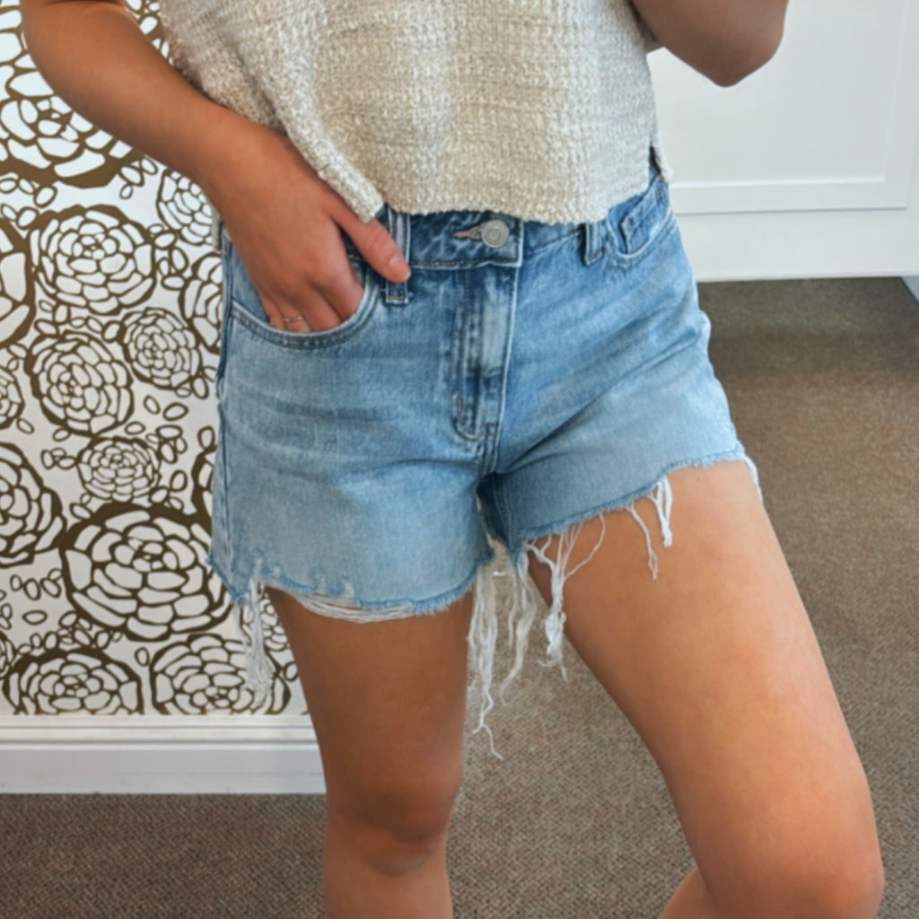 Distressed Hem Denim Shorts