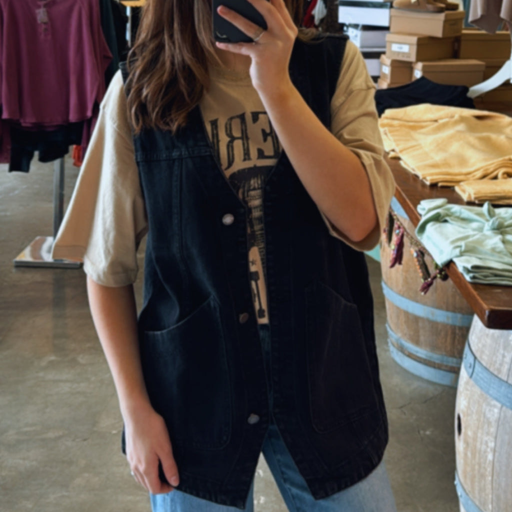 Let's Be Friends Denim Vest Black