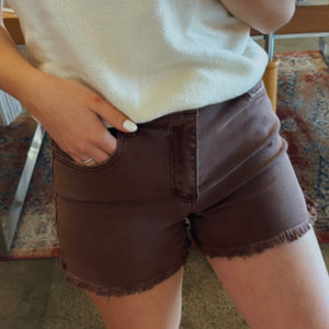 All Together Acid Washed Frayed Denim Short Brown