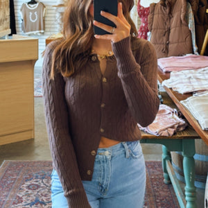 Quinn Lightweight Button Front Sweater Mocha