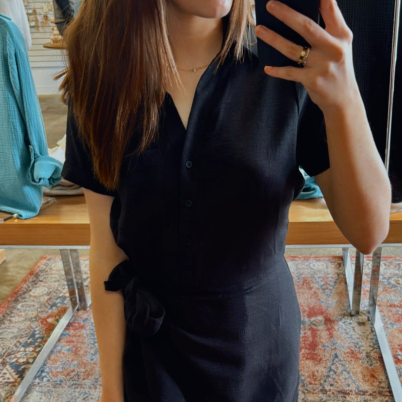Off To Brunch Linen Side Tie Mini Dress
