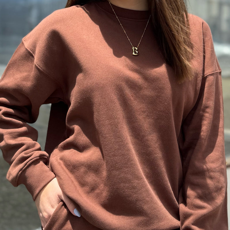 Lucky To Have You Round Neck Sweatshirt Brown