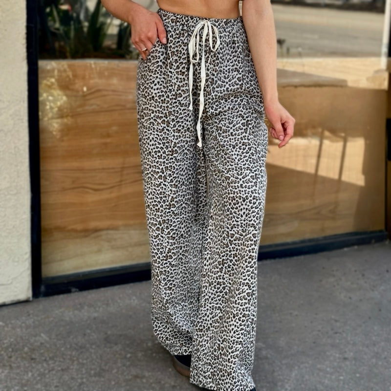 Head Start Leopard Print Linen Pants