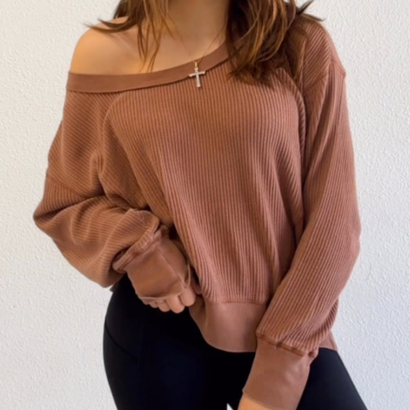 Willa Round Neck Waffle Knit Top