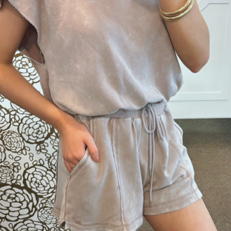 Active Vibe Washed Romper W/ Cutout Back