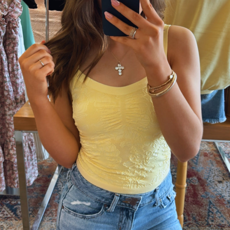 Dream Girl Floral Lace Style V Neck Top Yellow
