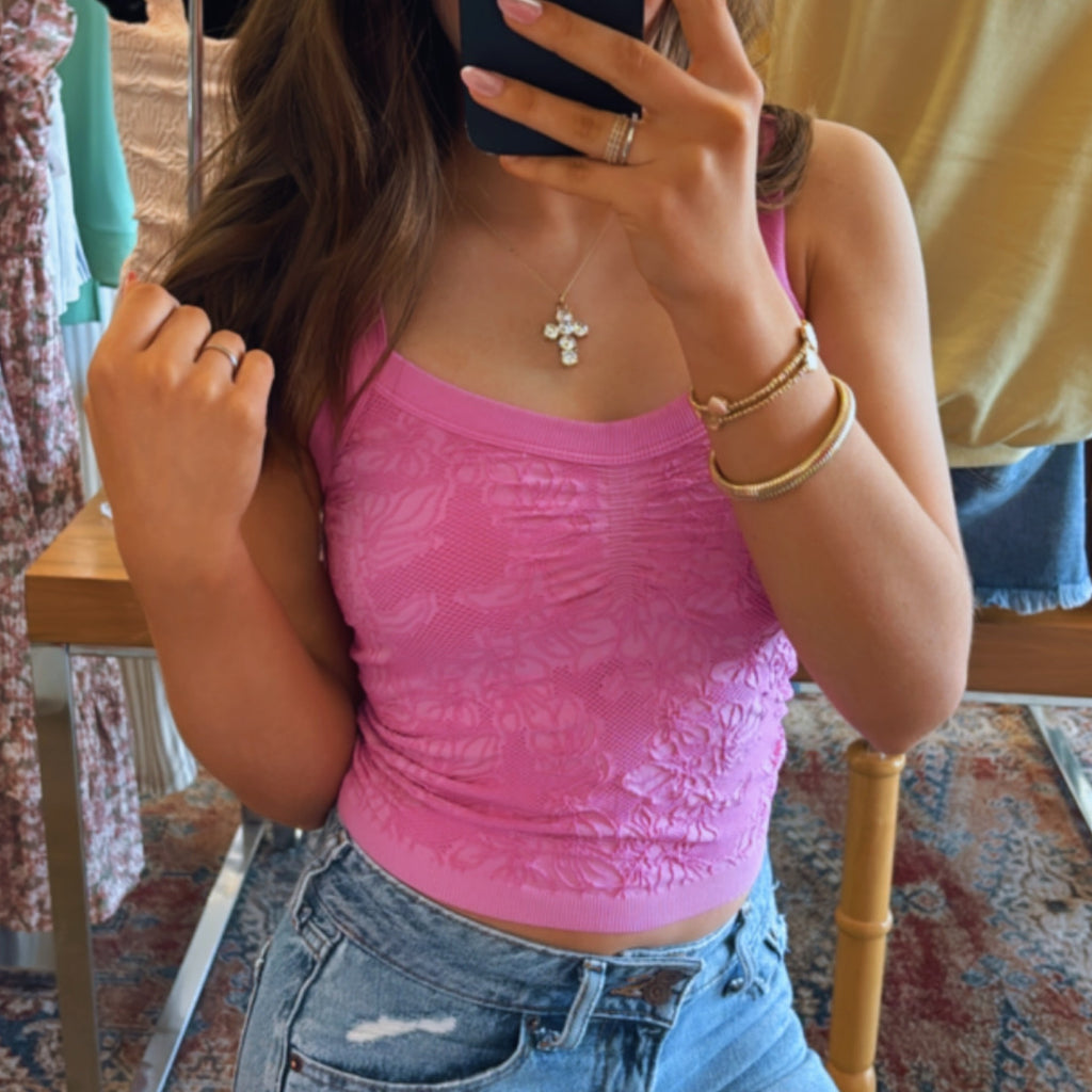Dream Girl Floral Lace Style V Neck Top Pink